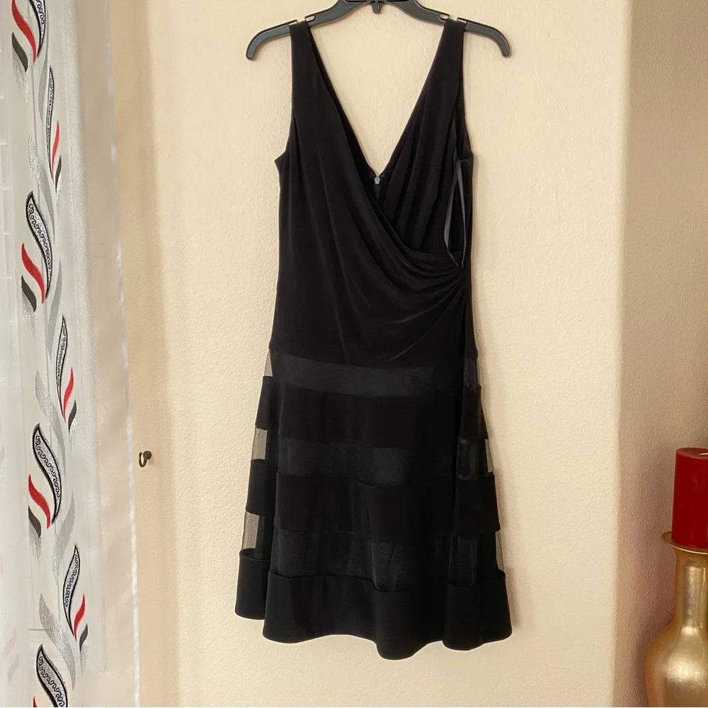 Ralph Lauren Black Tiered Mesh Faux Wrap Dress - Picture 12 of 15